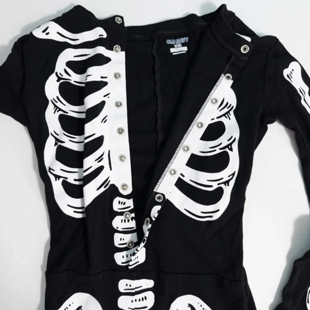 Old Navy Kids Unisex One Piece Skeleton Pajamas Halloween‎ Costume Size XL (12)